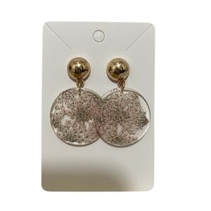 Dusty Pink Pressed Flower Acrylic Disc Drop Earrings